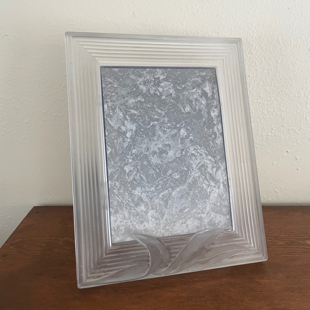 J.G. Durand Crystal Glass Frame Frosted Etched Botanical Heavy 5x7 Photo Picture